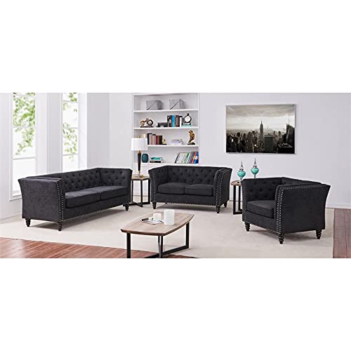 Kingway Furniture Zaina Microfiber Living Room Loveseat in Black