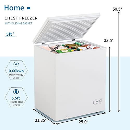 Alapaste Chest Freezer,5.0 Cubic Feet Deep Freezer with Removable Storage Basket,Top Open Door Freezing Machine for Home and Kitchen/Dorm/Bar/Office,7 Temperature Settings