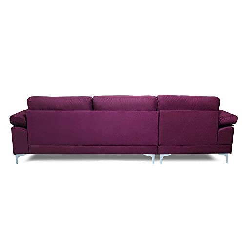 Knowlife L-Shaped Sectional Velvet Sofa for Living Room Modern Futon Sofa with Metal Legs, Left Hand Facing Chaise 103.5