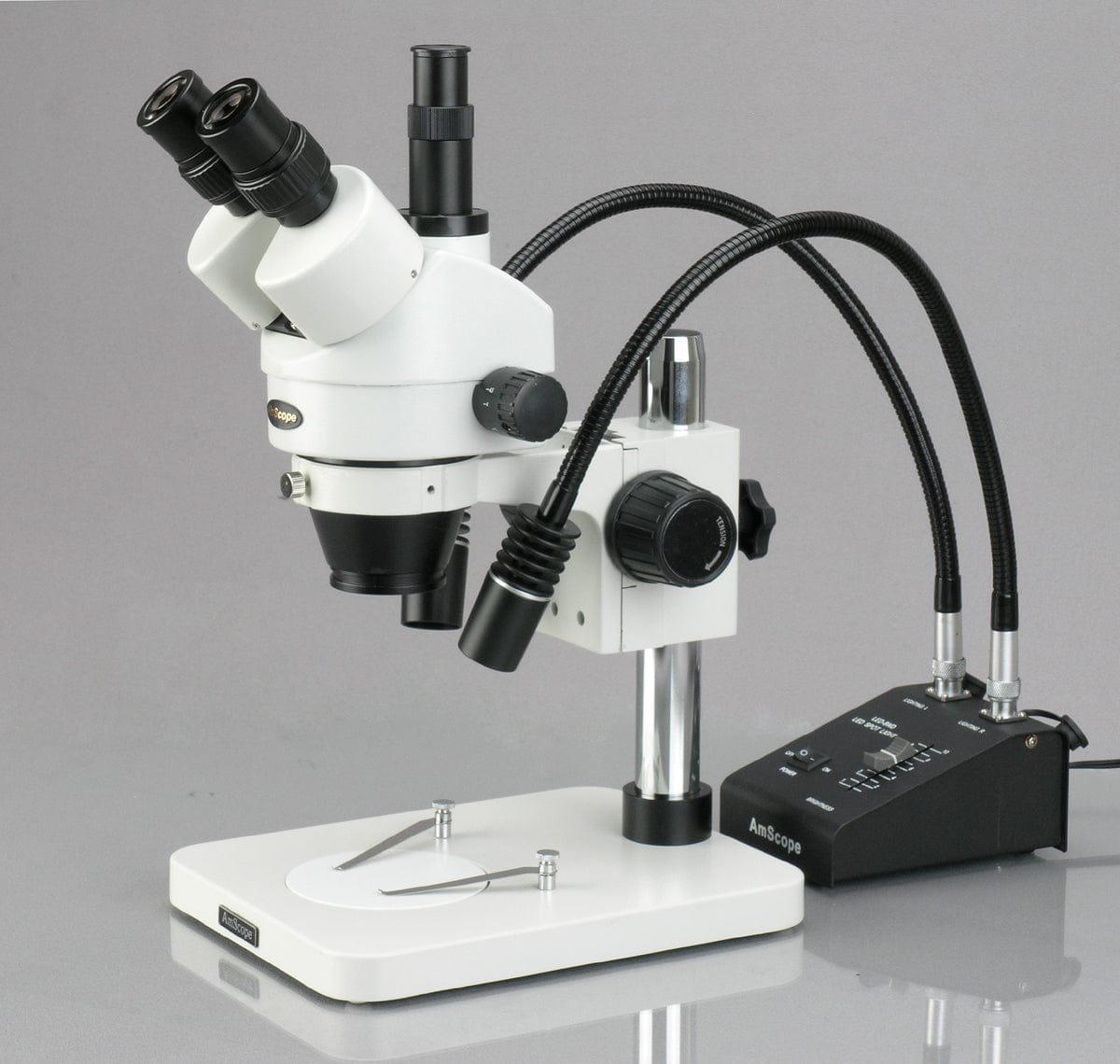 Amscope SM-1TSW2-L6W-10M 3.5 - 225X Zoom Stereo Microscope with Gooseneck LED Lights Plus 10MP USB Digital Camera New