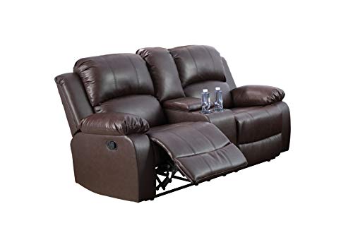 Ainehome Recliner Sofa Couch Bonded Leather Loveseat 2 Seater with Cup Holders Lift up Storage, with Hangers (Brown,Love Seat)