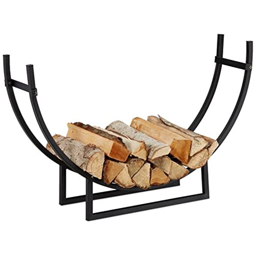 firewood Rack Outdoor Half-Round Outdoor Firewood Rack, Rustproof Black Firewood Holder Stand, Without Cover Log Rack for Backyard Deck, Indoor Fire Pits, Under Eaves