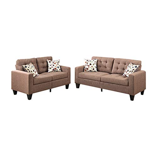 Benzara BM168725 36 x 32 x 58 in. Linen Fabric Sofa Set, Light Brown - 2 Piece