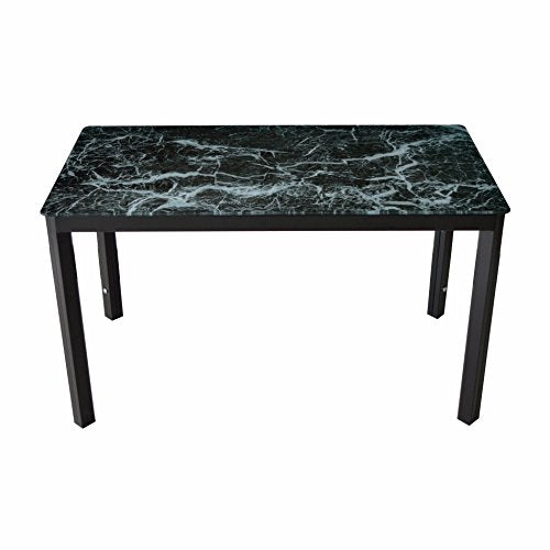 IDS Online 7 Pieces Home Dining Kitchen Furniture Set, with with Faux Marble Glass Top Metal Leg and Frame, Black,