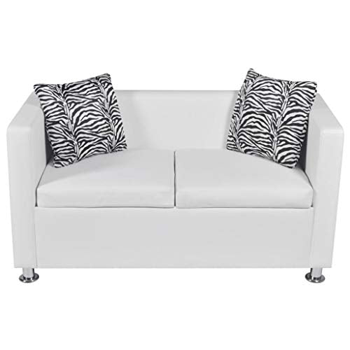 Sofa 2-Seater, Sofa Bed with Armrest, Modern Black Faux Leather Love Seats Futon Sofa Loveseat Living Room Office Couch Small Space，Artificial Leather White