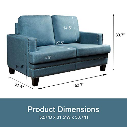 Top Space Loveseat Sofa Modern Upholstered Couch Rivet Style Mid Century Loveseats Casual Arm Chair Living Room Small Space Linen Fabric Furniture(1 PC-2, Blue)