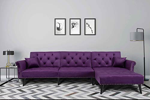 Mid Century Modern Upholstered L-Shaped Sectional Sofa Bed Futon Couch Sleeper with Convertable Chaise Lounge