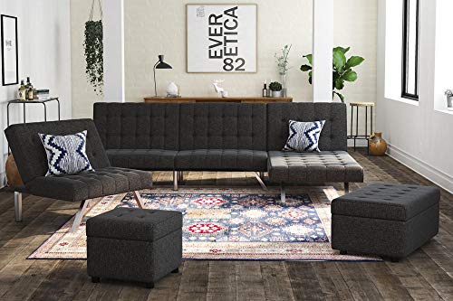 DHP Emily Futon With Chrome Legs, Grey Linen