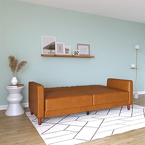 DHP Ivana Tufted Transitional Futon and Upholstered Sleeper Bed, Camel Faux Leather Sofas