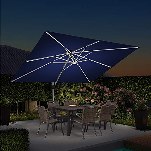 PURPLE LEAF 9' X 12' Double Top Deluxe Solar Powered LED Rectangle Patio Umbrella Offset Hanging Umbrella Outdoor Market Umbrella Garden Umbrella,Navy Blue
