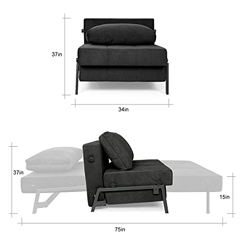 Vonanda Sofa Bed, 2-in-1 Sleeper Chair Bed, Velvet Convertible Chair Bed with Folding Hidden Legs and Sturdy Frame for Small Living Space, Black