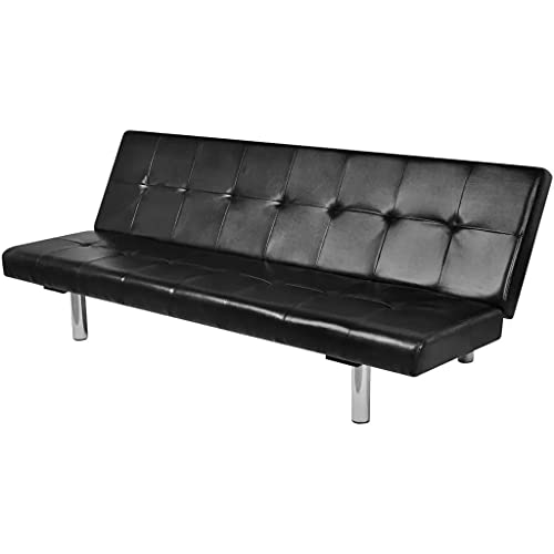 vidaXL vidaXL Sofa Bed with Two Pillows Artificial Leather Adjustable Black