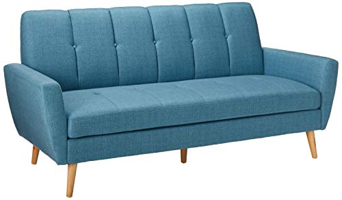 Christopher Knight Home Treston Mid-Century Fabric Sofa, Blue / Natural