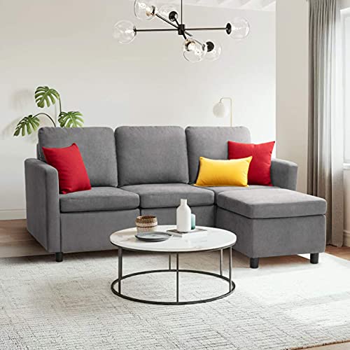 Flamaker Convertible Sectional Sofa L-Shaped Couch 3-seat Modern Fabric Reversible Sofa Couch for Living Room (Grey)