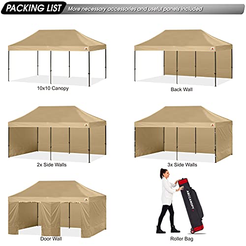 ABCCANOPY Heavy Duty Ez Pop up Canopy Tent with Sidewalls 10x20,Khaki
