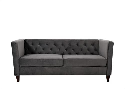 US Pride Furniture Modern Style High Density Foam 73.3'' Wide Cool Grey Velvet Button-Tufted 2 Seater Living Room Removable Cushion & Solid Wood Legs (S5708-5714) Sofas