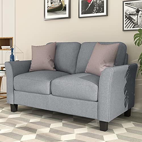 P PURLOVE Upholstered Linen Fabric Living Room Loveseat Sofa, Double Seat Sofa (Loveseat, Gray)