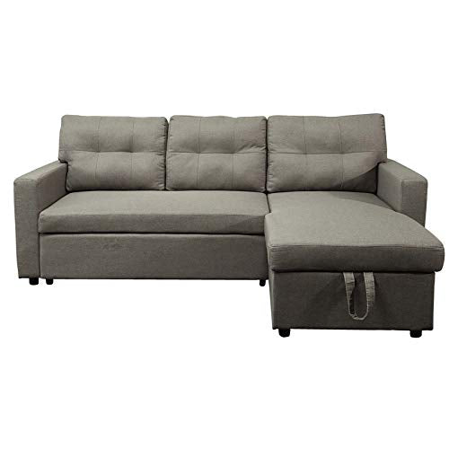 BOWERY HILL Reversible/Sectional Sleeper Sofa, Pull Out Sleeper Bed with Storage in Beige