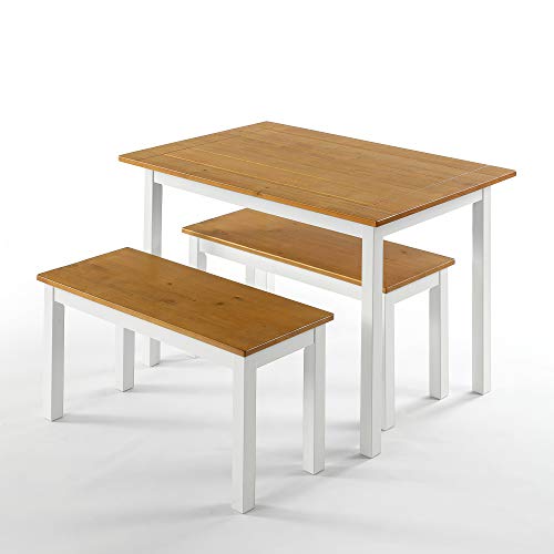 Zinus Becky Farmhouse Dining Table with Two Benches / 3 piece set