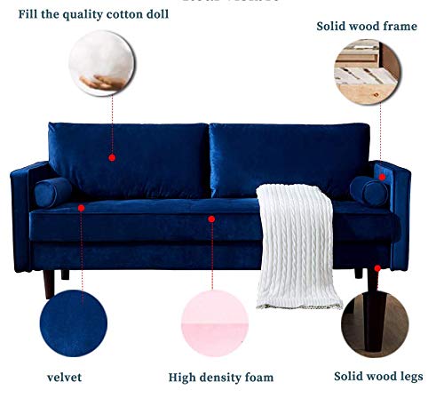 YYAO Living Room Sofa Loveseat Sofa Couch Soft Velvet Modern 2 Seater Sofa Living Room Furniture with Armrest and Pillows,Blue