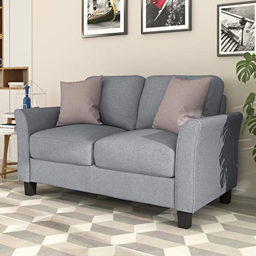 Rhomtree Living Room 2 Piece Sofa Couch Set,2 Seats Loveseat Single Chair Sectional Sofa Set, Living Room Furniture Set Single Chair and 2-seat Sofa (Gray)