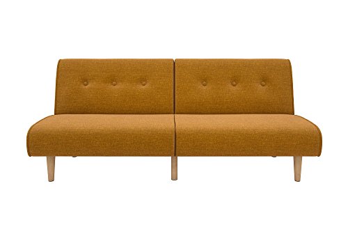 Novogratz Palm Springs Convertible Sofa Sleeper in Rich Linen, Sturdy Wooden Legs and Tufted Design, Mustard Linen, 2182929N