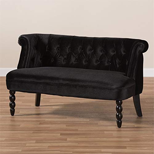 Baxton Studio Flax Velvet Tufted Loveseat in Black