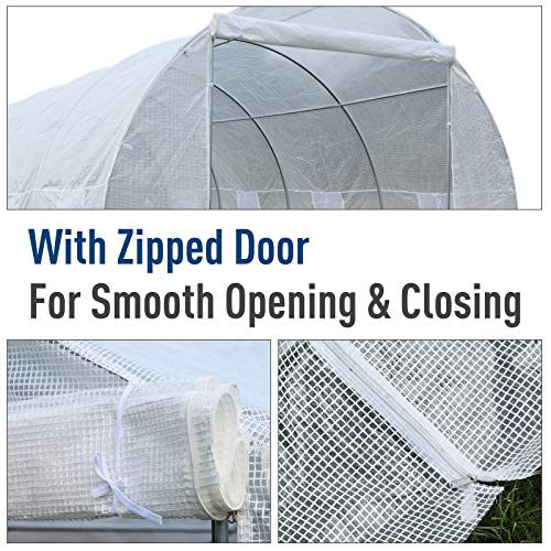 Outsunny 20’ x 10’ x 7’ Freestanding Tunnel Walk-in Garden Greenhouse Kit with 8 Roll-up Windows & Steel Frame, White