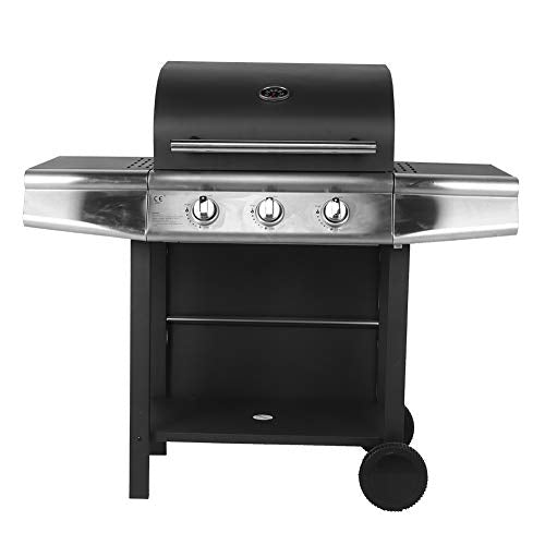 POCREATION 3-Burner Gas Grill Cabinet Liquid Propane Grill with Side Burner - Stainless Steel 36849.6 BTU 400 sq.in. Cooking Area Porcelain Grill Grate