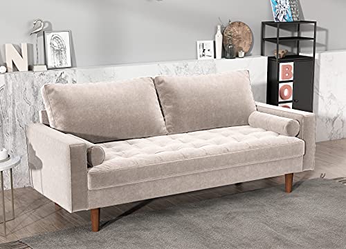 US Pride Furniture Soft Elegant Beige 69.6’’ Wide Velvet Tight Back Square Arm Living Room Set Removable Cushion & Solid Wood Legs (S5479-5482) Sofas
