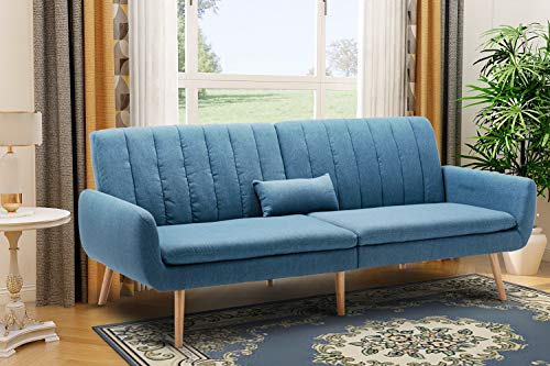 Futon Sofa Bed, Fabric Couch Convertible Folding Recliner Futon Modern Adjustable Sleeper Sofa Loveseat Daybed for Living Room Apartment Dorm Office (Blue)