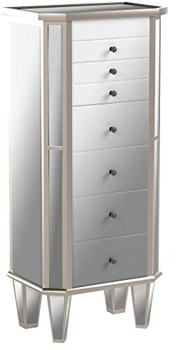 Powell Jewelry Armoire Wood, Silver Mirrored