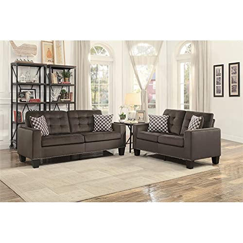 Pemberly Row Tufted Microfiber Sofa in Chocolate