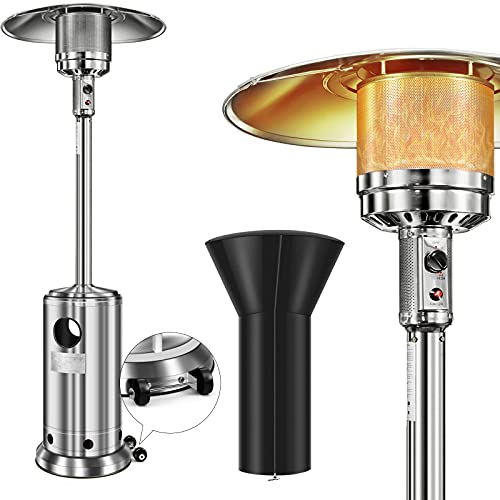 Edostory Patio Heater, 46000 BTU Stainless Steel Outdoor Heater Propane Patio Heater with Cover, Simple Ignition System, Auto Shut-off Tilt Valve Device, Transport Wheels, Suitable for Multi Applications (ANSI and ETL certified )