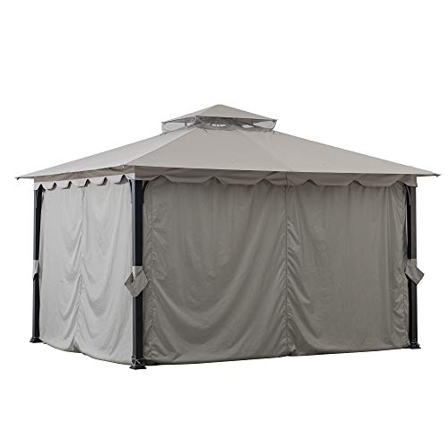 Sunjoy Pindar 11 x 13 ft. Steel Gazebo with 2-Tier Hip Roof, Gray