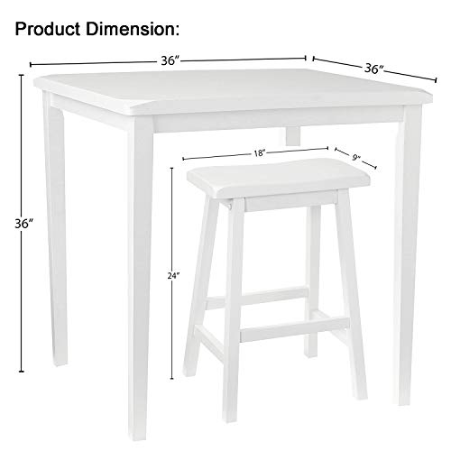 Harper&Bright Designs Dining Table Sets, 5 Pieces Pack Counter Height Dining Set, Solid Wood Space-Saving Square Square Leg Dining Table with Armless Wooden Saddle Seat Chairs (White)