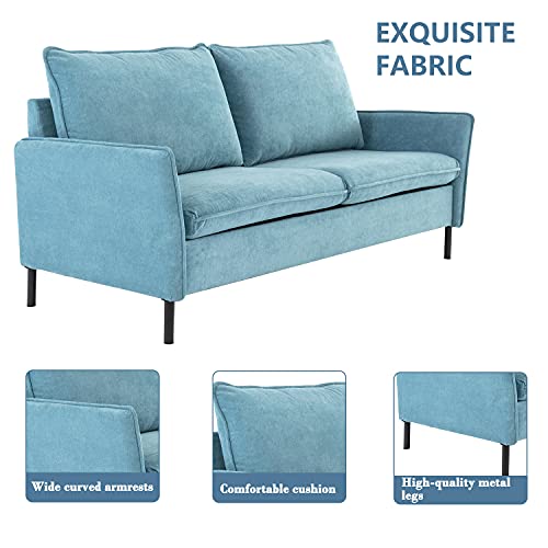 Yangming Sofa Couch with Pillow Cushions and Flared Armrests, Modern Fabric Couch for Living Room, Bedroom, Office, Apartment, Dormitory, Studio, Sky Blue
