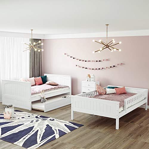Bunk Beds Full Over Full with Trundle, Solid Wood Full Bunk Beds with Ladder, High Length Guardrail, No Box Spring Needed