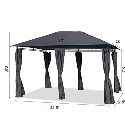 Outdoor Canopy Gazebo Tent Large Patio Canopy Shelter 10 x 13 Feet Double Roof Patio Gazebo Outdoor Instant Canopy with Rustproof Steel Frame for Garden, Patio, Lawns, Parties, Gray