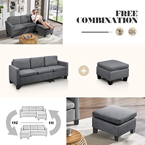 Flamaker Convertible Sectional Sofa L-Shaped Couch 3-seat Modern Fabric Reversible Sofa Couch (Deep Grey)
