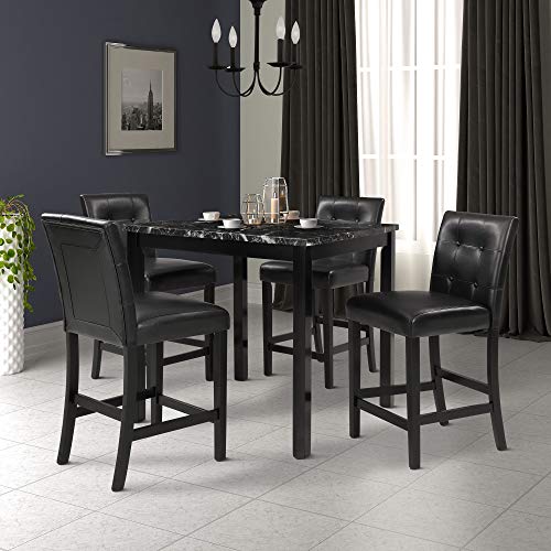 Harper & Bright Designs 5-Piece Kitchen Table Set Faux Marble Top Counter Height Dining Table Set with 4 Black Leather-Upholstered Chairs, Black (35