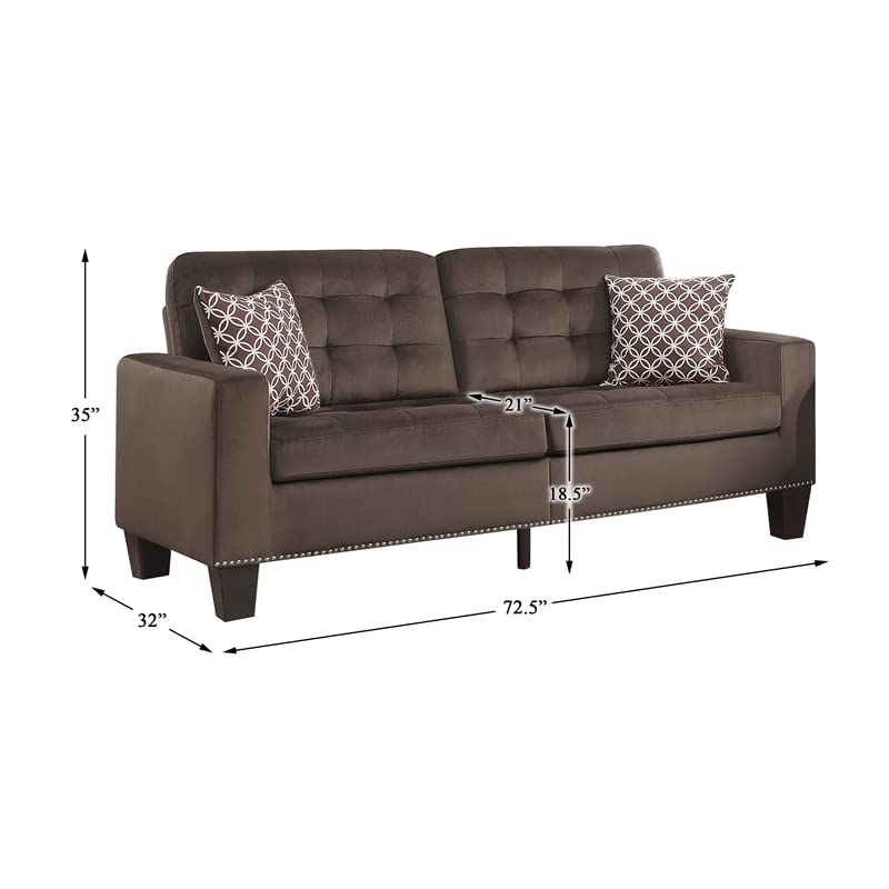 Pemberly Row Tufted Microfiber Sofa in Chocolate