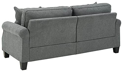 Signature Design by Ashley Alessio Modern Sofa with 2 Floral Throw Pillows, Charcoal Gray