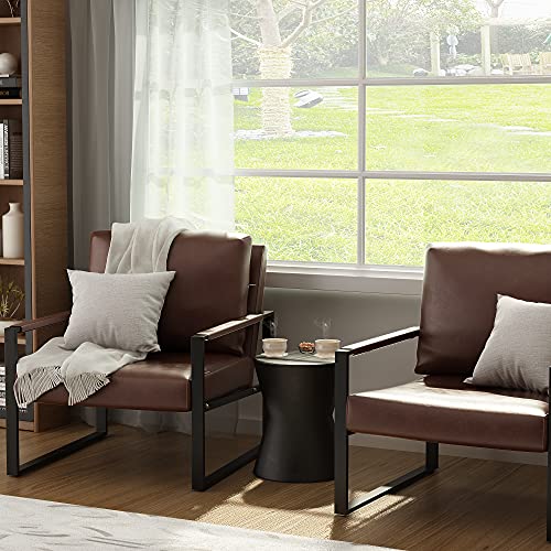 AWQM Mid-Century Loveseat and Accent Chair Set, Upholstered Modern Solid Faux Leather Armchair and Loveseat Sofa, 105 Degree Slant Back, Living Room Chair with Thick Padded Seat and Backrest- Brown