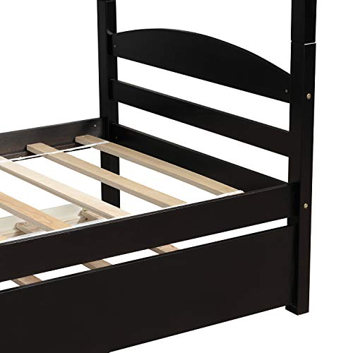 Harper & Bright Designs Twin L-Shaped Bunk Bed with Trundle, Can  be Divided into Two L-Shaped Beds, No Spring Box Needed (Espresso)