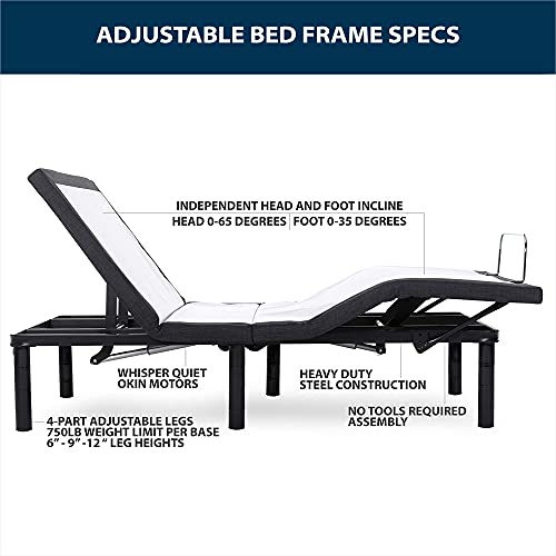 Blissful Nights e3 Queen Adjustable Bed Base with Wireless Remote Head and Foot Incline and No Tools Required Assembly