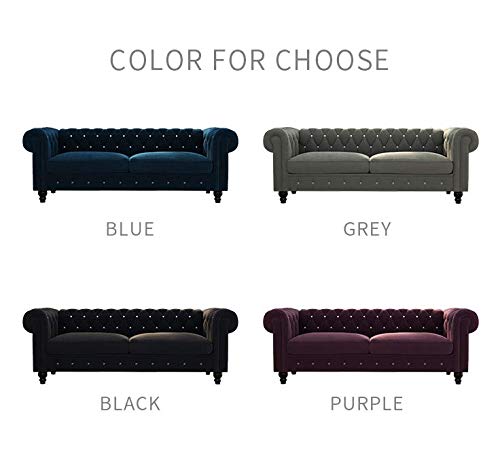 Sofa Couch Traditional Loveseat Sofa with Three Person Seat, Upholstered Button Tufted Chesterfield Velvet Sofa with Scroll Arms for Living Room Furniture, 80