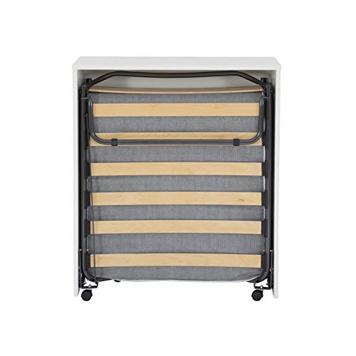 Linon Florence Rollaway Bed with Memory Foam Mattress in a Storage Cabinet Folding, Single, White