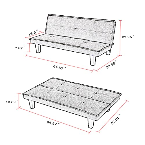Modern Fabric Futon Sofa Bed, Convertible Folding Futon Couch Sofa Bed Sleeper with Solid Wood Legs, Sofa Couch Sleeper Loveseat Sofa with for Compact Small Space Dorm Living Room Apartment Office