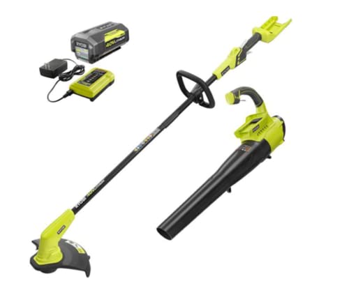 Ryobi 18V Brushless Cordless Battery String Trimmer and Leaf Blower Combo Kit